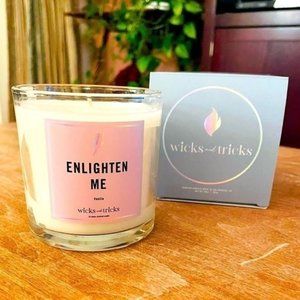Wicks and Tricks Candle 10 oz Enlighten Me in Vanilla Scent New in Glass Jar